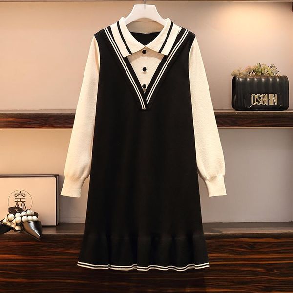 

casual dresses coigarsam 4xl plus size patchwork women dress full sleeve red black 9970, Black;gray