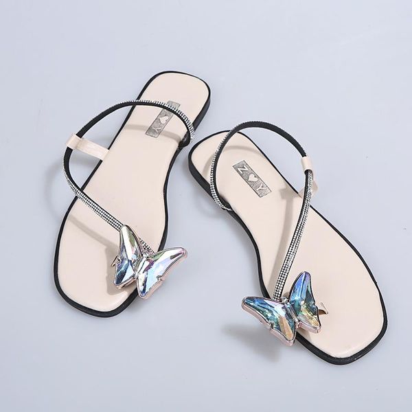 

sandals large size 35-43 2021 summer women's butterfly flats flat heels lovely shoes woman elegant ladies beach bling, Black