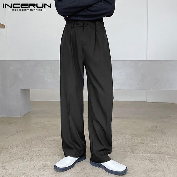 

men's pants fashion men casual solid color joggers streetwear loose button straight trousers leisure pantalones hombre 2021 incerun, Black