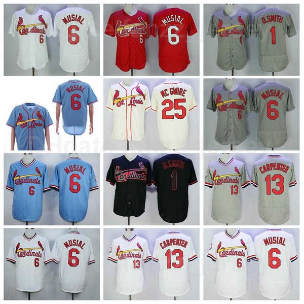 

men vintage baseball 1 ozzie smith jersey 13 matt carpenter 6 stan musial cooperstown all stitched pullover team red black blue white grey b, Blue;black