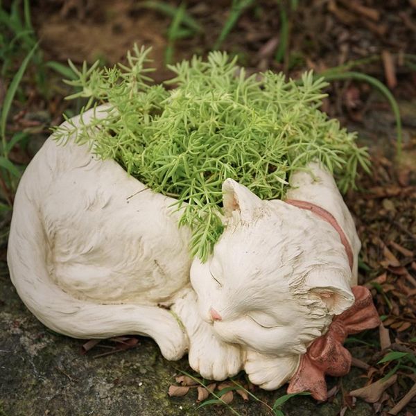 

planters & pots creative bonsai cute white cat flower pot resin succulent plant balcony potted garden home vase micro landscape decor