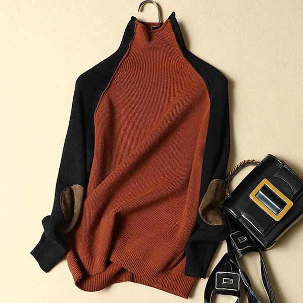 

women's sweaters 2021 sweater solid wild autumn winter blouse fashion long sleeve half-high collar pullover knit female, White;black