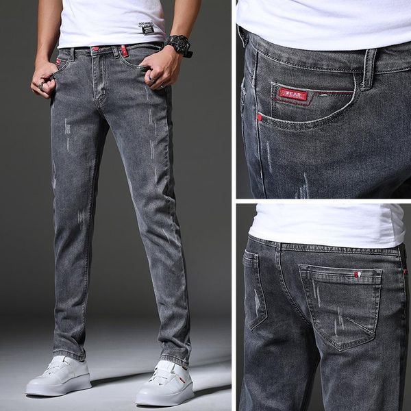 

men's jeans spring skinny cotton denim casual slim retro ripped pencil pants boy moto homme trousers streetwear 36 38, Blue