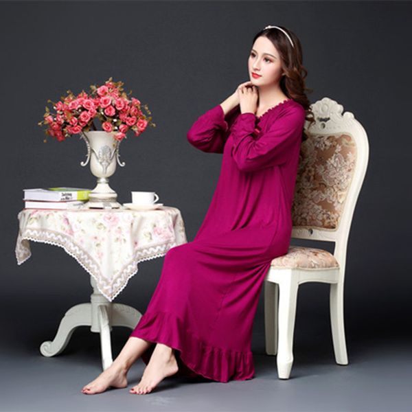 

women nightwear 2021 spring autumn new cotton long nightgown night dress nighties for women pink sleepwear -xxlby air, Black;red