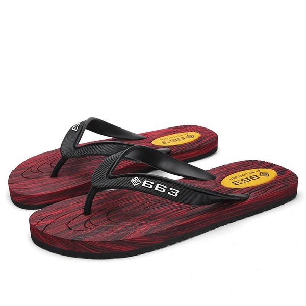 

slippers huchao wood grain flip flops men's 2021 summer sandals and student non-slip street casual flat-bottomed wild, Black