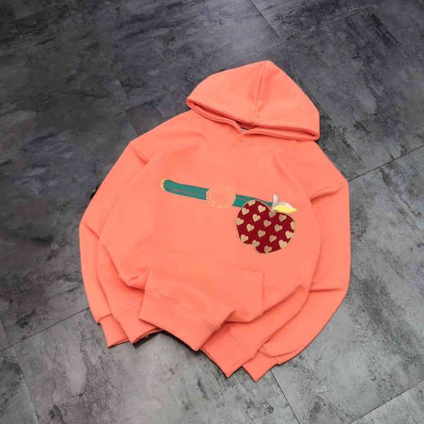 

70% off gu 2021 new print apple korean hooded lazy wind sweater fashion coat spring and autumn women's wear, Black