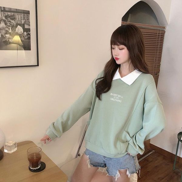 

women's hoodies & sweatshirts women letter printed harajuku sweatshirt loose turn-down collar long sleeve autumn pullover sudaderas muj, Black
