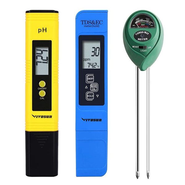 

meters 3 pack ph meter tds ppm and in 1 soil tester ph/ec digital kit for home, garden, lawn, farm