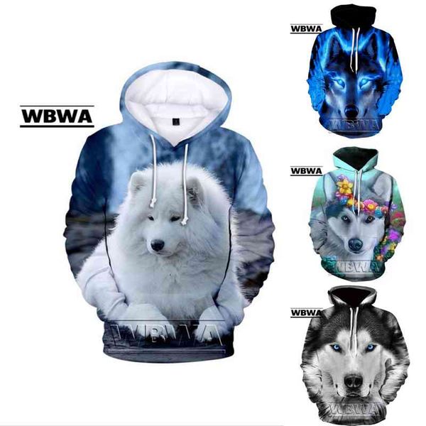 

Personality oversized Samoyed Wolf Boy girl 3D printed sweatshirt Harajuku autumn and winter hoodie, Black