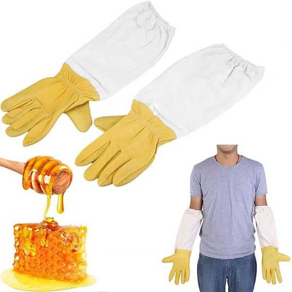 

disposable gloves beekeeper's made of high-quality goat leather with long protective sleeves and elastic cuffs