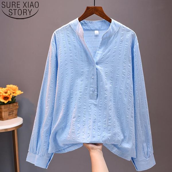 

blusas mujer de moda 2021 office lady plus size 3xl loose blouse korean stand collar women long sleeve shirts and blouses 12400 women's, White