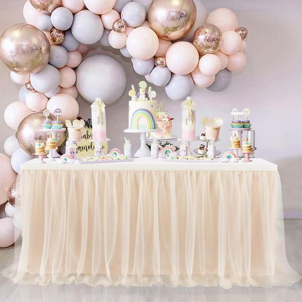 

14ft wedding party tutu tulle table skirt mesh pleated tableware for home birthday decoration