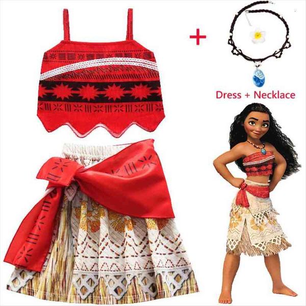

baby girls princess moana cosplay costume children vaiana dress with necklace for christmas halloween costumes kids gifts, Red;yellow