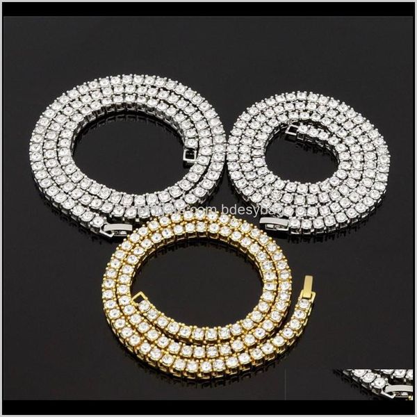 

tennis, graduated & pendants drop delivery 2021 hip hop tennis necklace bling white zircon chains jewelry mens women fashion 3mm sier gold c, Black