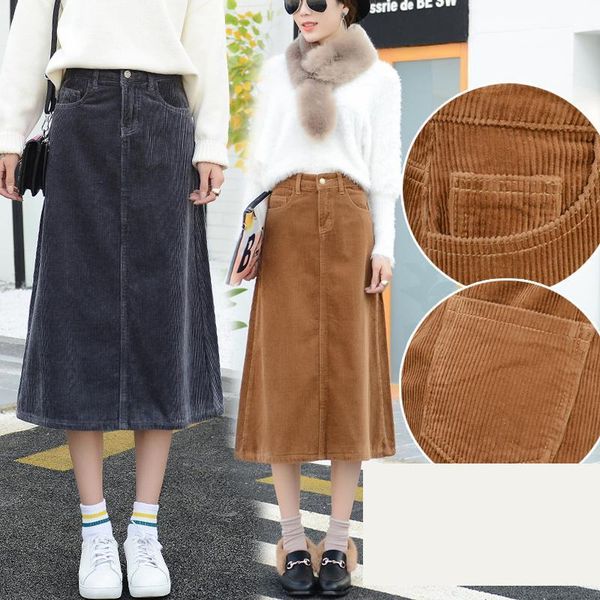 

skirts arrival the autumn winter korean thin high waist casual loose super large fashion girls corduroy long skirt size 30-36 38 40, Black