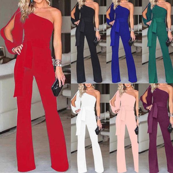 

women's jumpsuits & rompers women summer party jumpsuit playsuit bodycon romper trousers clubwear one shoulder bandage solid, Black;white
