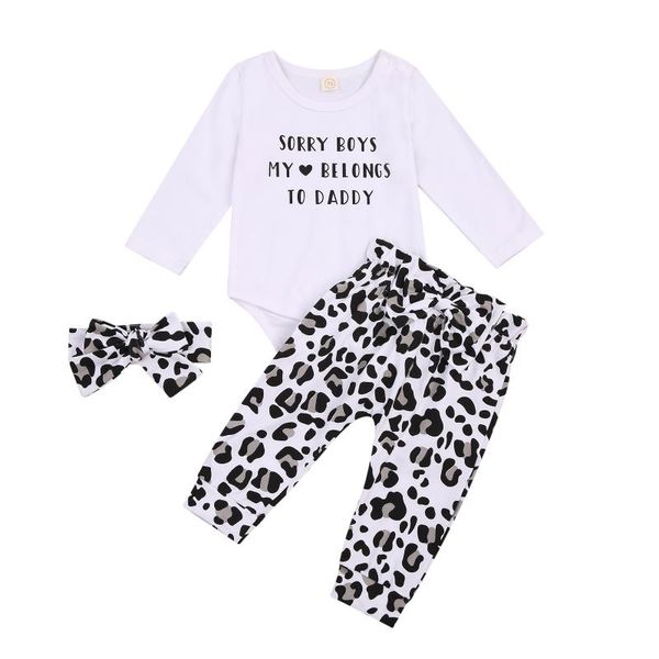 

clothing sets focusnorm born baby girls boys clothes 3pcs letter long sleeve romper leopard pants headband 0-24m, White