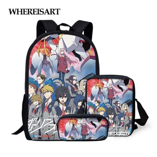

school bags whereisart darling in the franxx prints backpack set for girls boys children with pen pencil messenge bag