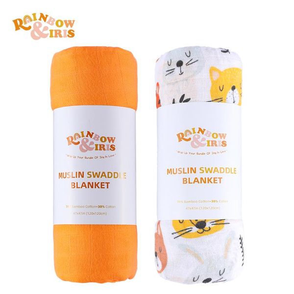 

rainbo&iris 120x120cm muslin bamboo cotton baby swaddle blanket bedding quilt decor for kiddos blankets & swaddling