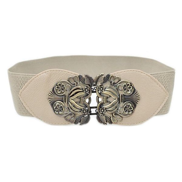 

belts women's retro flower elastic stretch buckle wide waist belt waistband (beige), Black;brown