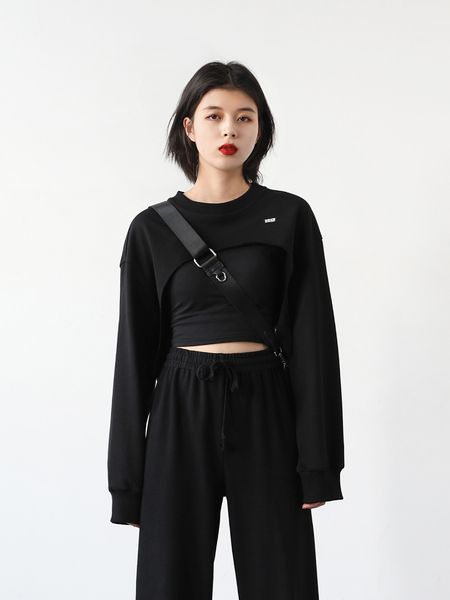 

women's jackets design sense hoodie cut short waist high sweater dug up and folded female early autumn fqgg, Black;brown