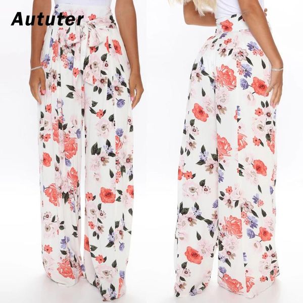 

bohemian floral print wide leg pants ethnic woman holiday elastic waist bow full length trousers femme casual plus size#a3 women's & ca, Black;white