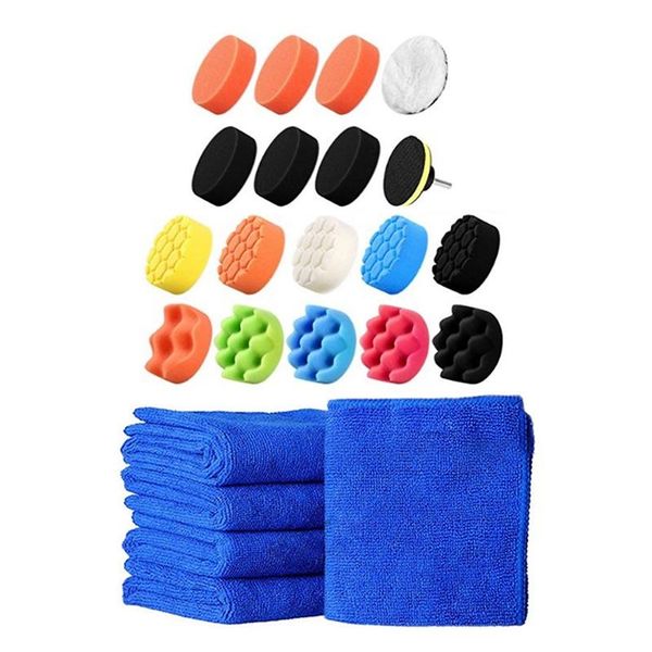 

car sponge 29 pcs beauty clean tool: 10pcs microfiber towel washing cloth & 19pcs polishing foam pad waxing wheel