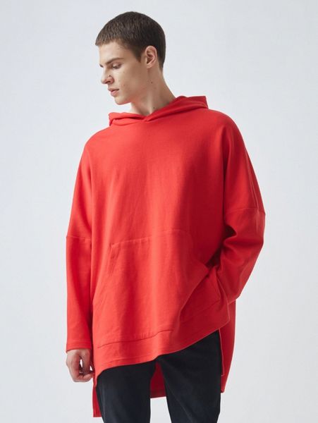 

men kangaroo pocket drop shoulder high low slit hem hoodie j0kd#, Black