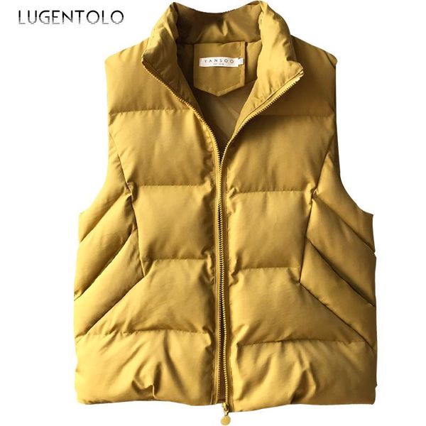 

women's vests lugentolo women vest coat fashion autumn winter loose korean version standing collar solid zipper pocket casual simple, Black;white