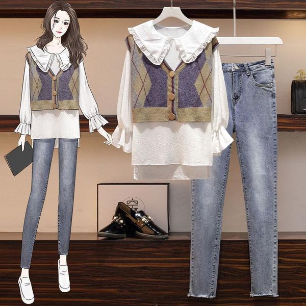 

women's jeans trousers oversized suit autumn cute print korean sweet shirt fashion loose casual y2k, Blue