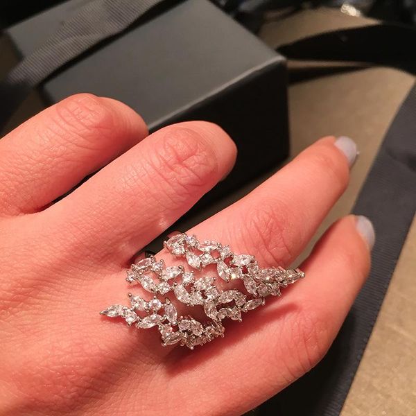 

wedding rings bilincolor leaf color white crystal cz big fashion open ring for women, Slivery;golden