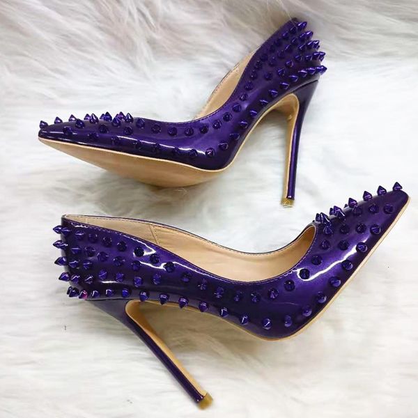 

dress shoes tikicup dark purple women patent leather pointy toe high heel ladies slip on stiletto pumps 8cm 10cm 12cm customi, Black