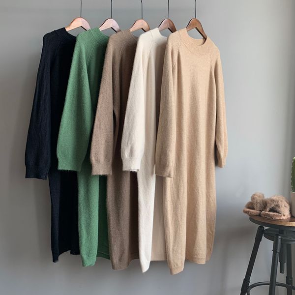 

dress autumn and sweater solid color round neck sleeve knitted loose thin winter in long smfk, Black;gray