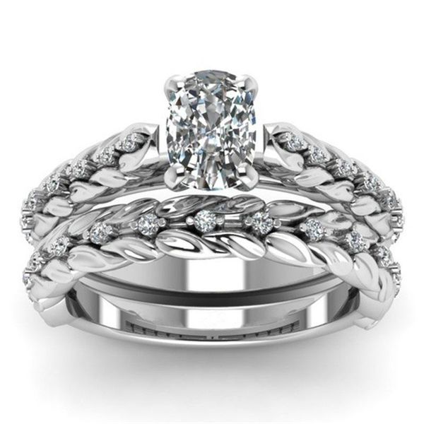 

wedding rings fashion ladies 2-piece ring simple geometric square rhinestone vine winding female set temperament girl jewelry gift, Slivery;golden