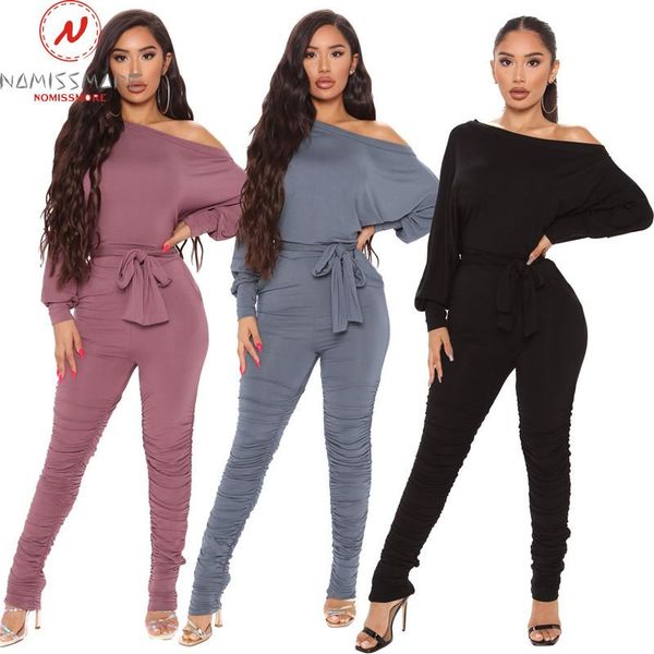 

women's jumpsuits & rompers fashion women solid color shrinkage design belt decor o-neck long sleeve mid waist slim hips pullovers, Black;white