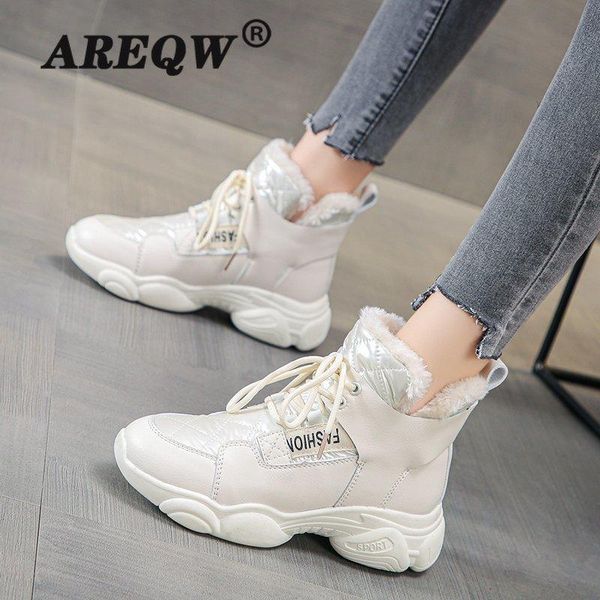 

boots 2021 snow women shoes warm plush fur ankle winter female lace-up casual waterproof sneakers, Black