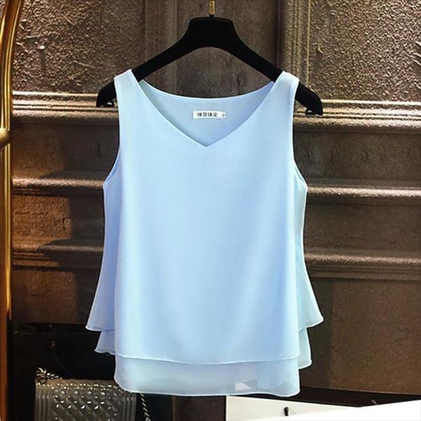 

summer sleeveless chiffon solid women shirts v neck casual plus size 5xl loose female fashion brand womens, White