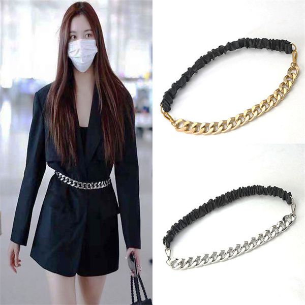 Estilo Coreano Metal Cintos Terno Elastic Chain Cintura Selo Acessórios Vestido Casaco Jeans Belt Hip Hop Waistband Atacado