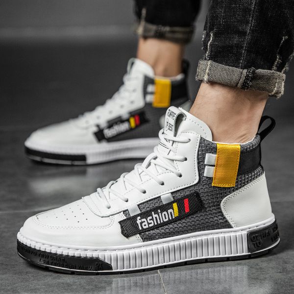 

men casual shoes flat fashion lace up autumn spring leather high sneakers male non-slip breathble comfortable walking