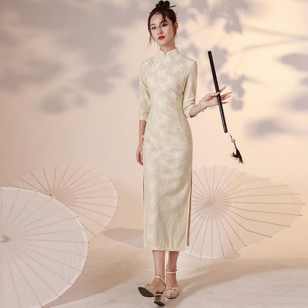 

ethnic clothing elegant female print floral cheongsam lace qipao vintage button mandarin collar chinese dress gown party prom vestidos, Red