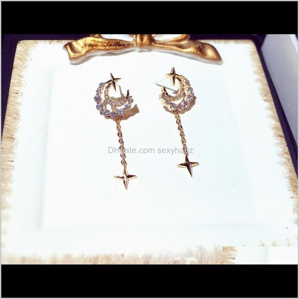 

jewelryfashion luxury designer sparkling diamond crystal beautif lovely star moon long pendant dangle stud earrings for woman girls drop del, Golden;silver
