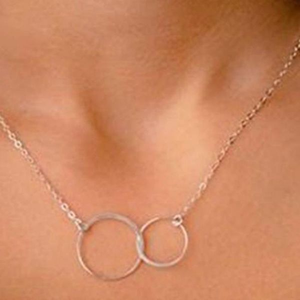 

chains women's alloy double circle necklace light luxury niche pendant temperament accessories, Silver
