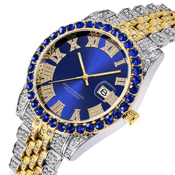 

iced out watch men hip hop luxury big rocks w/ roman numerals fashion quartz men's watches waterproof bling diamond relogio xfcs, Slivery;brown