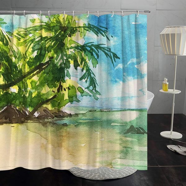 

seaside green plants shower curtain hawaiian seascape small island scenery seascape printing pattern bathroom curtain home