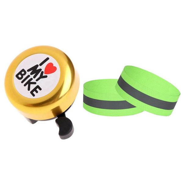 

bike horns 1 pcs "i like my bike"bike horn - loud aluminum ring & 2 reflective strips safety cycling strap