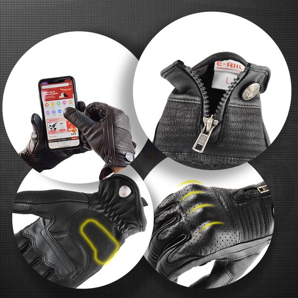 

80s retro motorcycle riding gloves leather anti-drop &wear-resistant motocross gloves full finger real leather moto gloves meng, Blue;gray