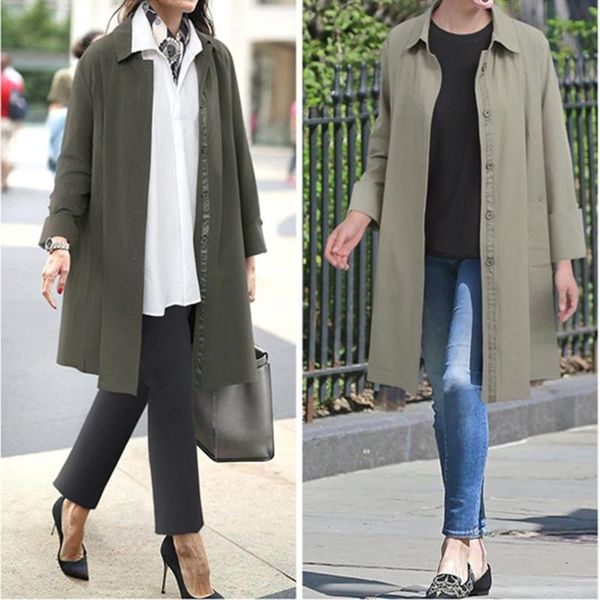 

women's trench coats women lapel button single breasted long coat casual midi length overcoat, Tan;black