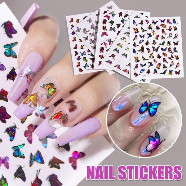 

nail art decorations 3d butterfly stickers adhesive sliders colorful transfer decals films wraps manicure ac889, Silver;gold