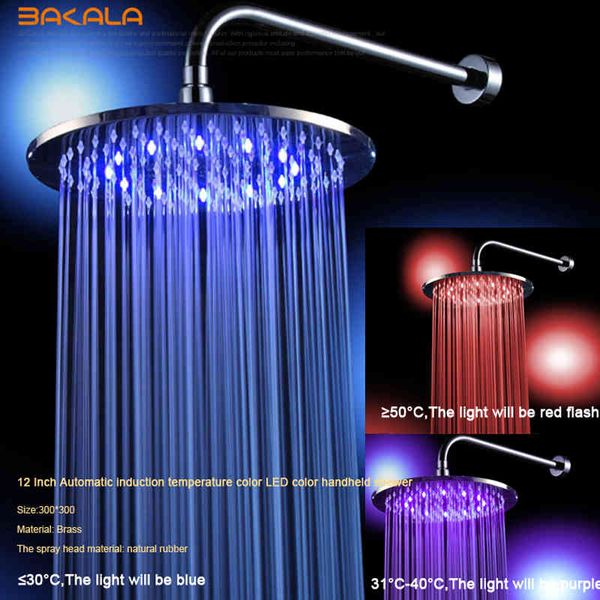 

other faucets, showers & accs 12 inch round temperature sensor 3 color led head sprinkler bathroom heads led120000 ywgq