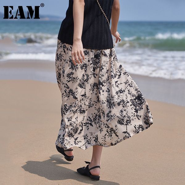 

[eam] big size casual brief printed high elastic waist half-body mid-calf skirt women fashion spring summer 1dd8031 210512, Black
